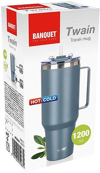 Thermal Mug BANQUET TWAIN Stainless steel thermo mug 1200 ml with handle, dark grey ...