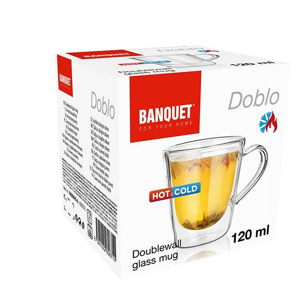 Thermo pohár BANQUET DOBLO 120 ml-es üveg, duplafalú bögre, 4 darabos készlet ...