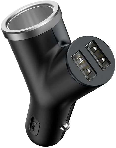 Autós töltő Baseus Y Type Dual USB + Cigarette Lighter Extended, fekete Képernyő
