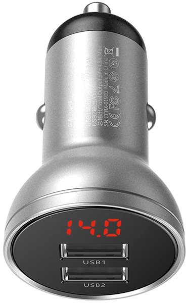 Car Charger Baseus Digital Display Dual USB 4.8A Car Charger 24W Silver Features/technology