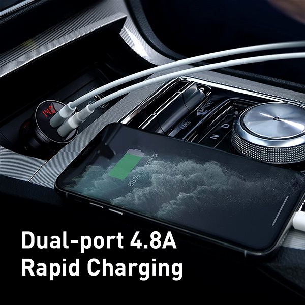 Car Charger Baseus Digital Display Dual USB 4.8A Car Charger 24W Grey Connectivity (ports)