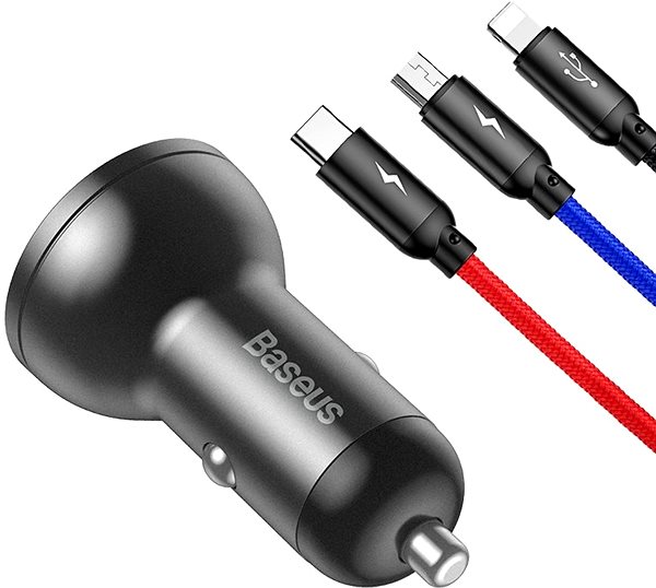 Car Charger Baseus Digital Display Dual USB Car Charger 24W + 3-in-1 Cable 1.2m Connectivity (ports)