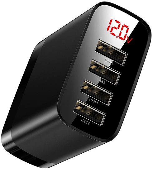 Nabíjačka do siete Baseus Mirror Lake Digital Display 4× USB Travel Charger 30 W Black Bočný pohľad