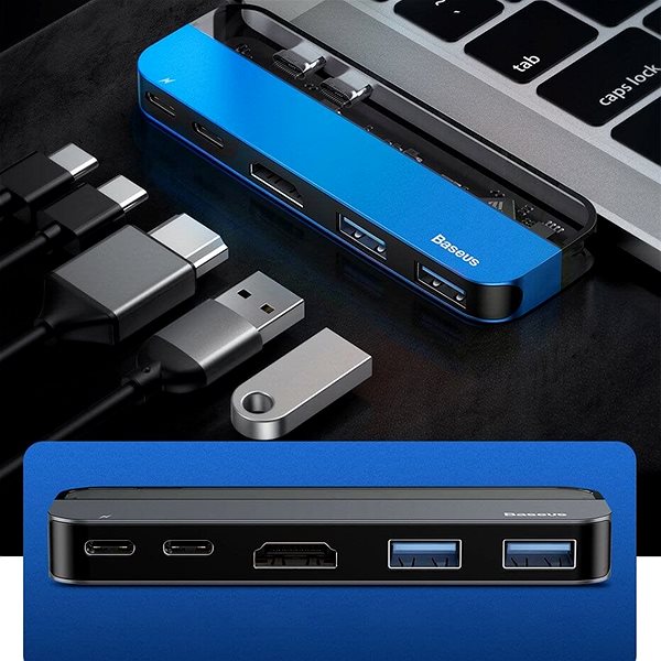 Port Replicator Baseus Transparent Series Dual USB-C Multifunctional HUB Adapter, Blue Connectivity (ports)