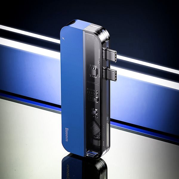 Port Replicator Baseus Transparent Series Dual USB-C Multifunctional HUB Adapter, Blue Lifestyle