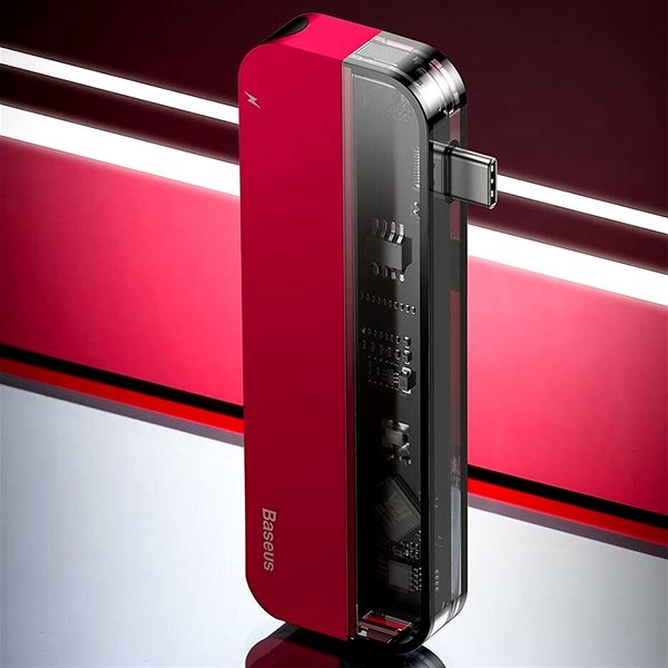 Port Replicator Baseus Transparent Series Dual USB-C Multifunctional HUB Adapter, Red Lifestyle