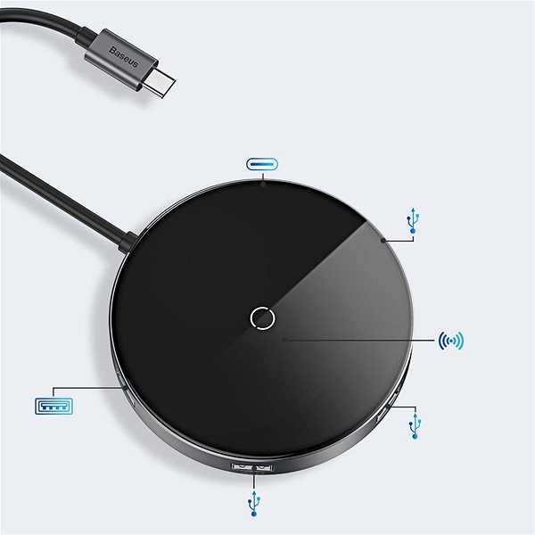 USB Hub Baseus Wireless Charger HUB WXJMY-0G, Deep Grey Connectivity (ports)