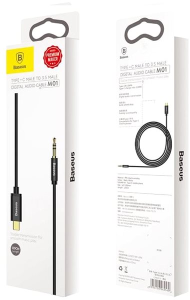 AUX Cable Baseus USB-C to Jack 3.5mm Audio Cable 1.2m Black Packaging/box