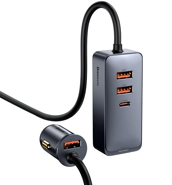 Nabíječka do auta Baseus rychlo nabíječka do auta s prodlužovacím kabelem 3x USB-A, 1x Type-C 120W šedá Vlastnosti/technologie
