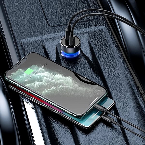 Autós töltő Baseus Particular Digital Display duál autós adapter szett USB-A QC + USB-C 65W és kábel Csatlakozási lehetőségek (portok)