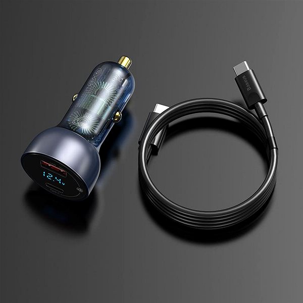 Nabíjačka do auta Baseus Particular Digital Display set duálneho adaptéra do automobilu USB-A QC + USB-C 65 W a kábla Obsah balenia
