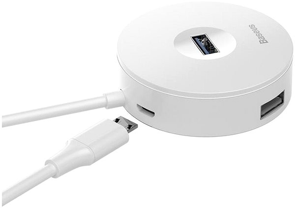 USB Hub Baseus Round Box HUB Adapter 10 cm - Weiß Seitlicher Anblick