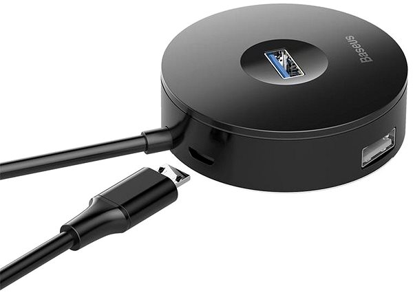 USB Hub Baseus Round Box HUB Adapter Type-C 10 cm - schwarz Seitlicher Anblick