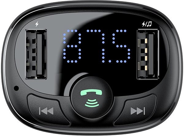 FM Transzmitter Baseus T-Typed Kettős autós adapter 2* USB-A és MP3 lejátszó, fekete Képernyő