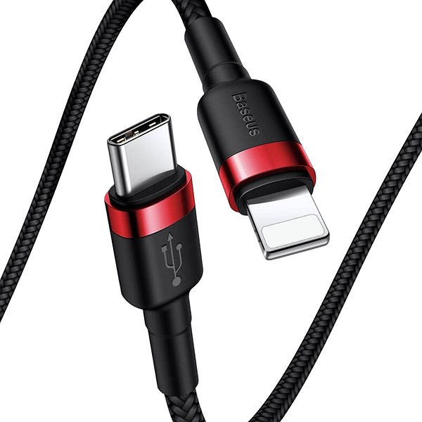 Dátový kábel Basesu Cafule nabíjací/dátový kábel USB-C na Lightning PD 18 W 1 m, červený-čierny Bočný pohľad