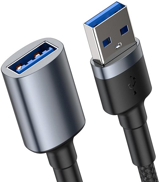 Dátový kábel Baseus Cafule nabíjací/dátový kábel USB3.0 samec na USB3.0 samica 2 A 1 m, sivý Bočný pohľad
