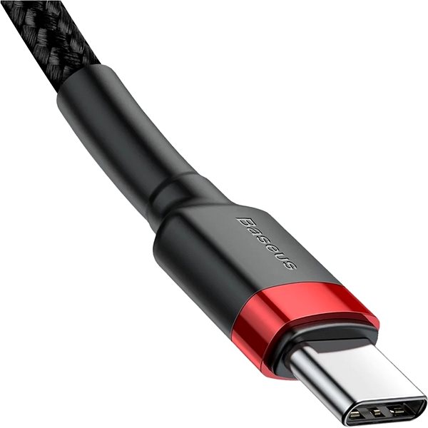 Dátový kábel Baseus Cafule Series nabíjací/dátový kábel USB-C na USB-C PD2.0 60 W Flash 1 m, červený-čierny Bočný pohľad