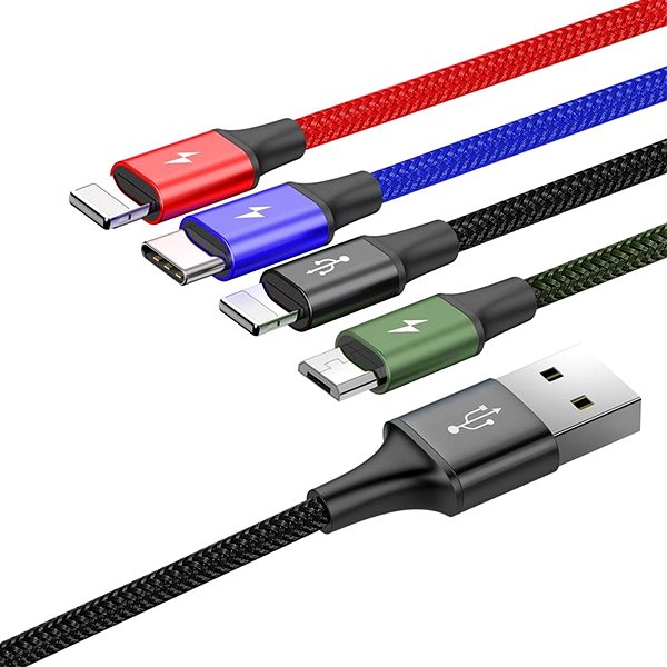 Datový kabel Baseus rychlý nabíjecí / datový kabel 4v1 2* Lightning + USB-C + Micro USB 3,5A 1,2m, černá ...