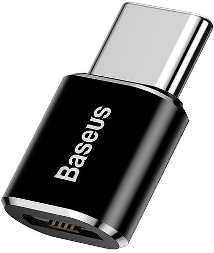 Adapter Baseus Adapter USB-C Stecker auf MicroUSB Buchse 2.4A, schwarz Seitlicher Anblick