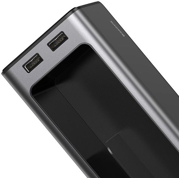 Držiak na mobil Baseus Deluxe kovový držiak a organizér do auta (2× USB 2.0), čierny ...