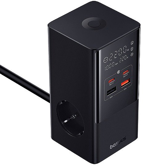Wall Charger Baseus PowerCombo Tower Power Strip 2AC+2U+2C 100W 1.5m EU Cluster Black ...
