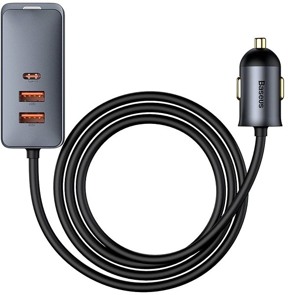 Nabíječka do auta Baseus multi-port Fast charging car charger with extension cord 120W 2U+2C Gray Screen