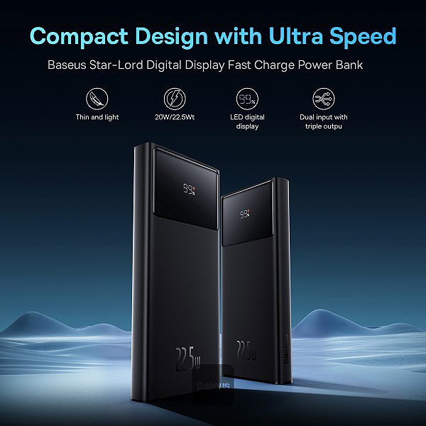 Power Bank Baseus Star-Lord Digital Display Fast Charge Power Bank 10000mAh 22.5W Black(With Simple Series Char ...