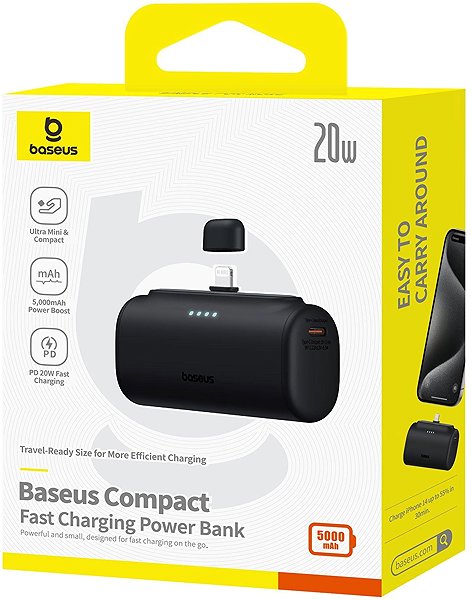 Powerbank Baseus Kompakt 5000 mAh, 20 W, mit Lightning-Anschluss schwarz ...