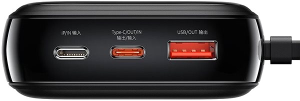 Power bank Baseus Qpow Digital Display Powerbank 20000mAh 22.5W (C-típusú kábellel) fekete Csatlakozási lehetőségek (portok)