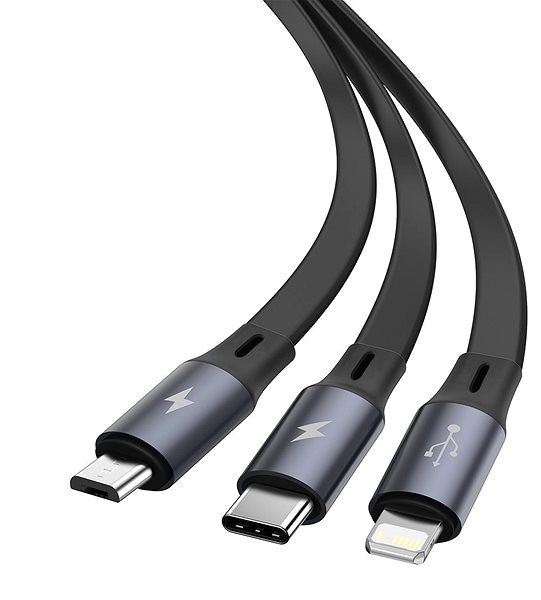 Adatkábel Baseus Bright Mirror 3in1  USB to USB-C + Micro USB + Lightning, 3,5A, 1,2m, fekete Csatlakozási lehetőségek (portok)