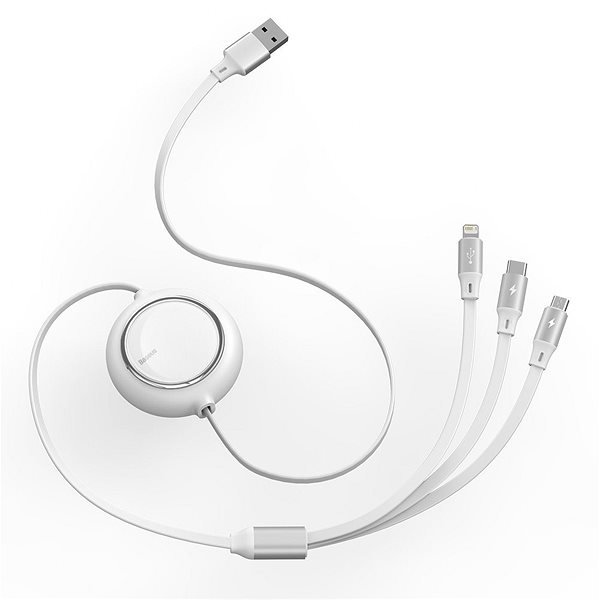 Datový kabel Baseus Bright Mirror 3v1 zatahovací datový kabel USB - M+L+C 3.5A 1.2m White Screen