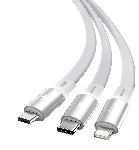 Datový kabel Baseus Bright Mirror 3v1 zatahovací datový kabel USB - M+L+C 3.5A 1.2m White Možnosti připojení (porty)