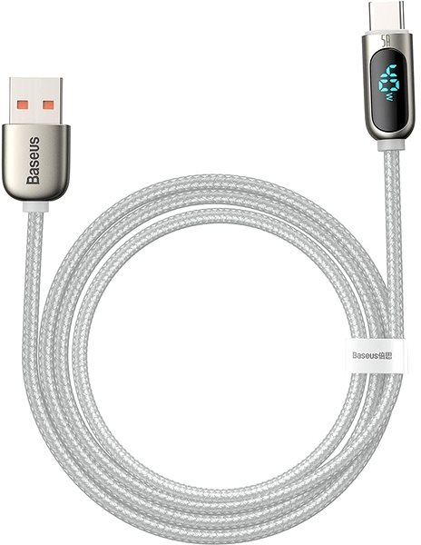 Datenkabel Baseus Display Fast Charging Data Cable USB to Type-C 5 A 1 m White - Ladekabel Screen