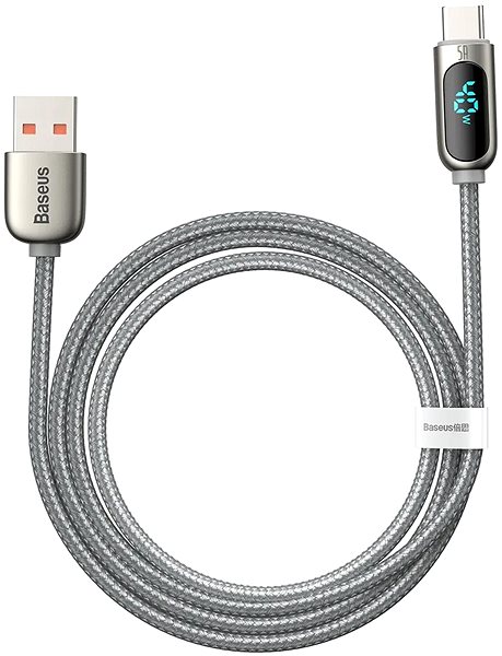 Datenkabel Baseus Display Fast Charging Data Cable USB to Type-C 5 A 1 m Silver - Ladekabel Screen