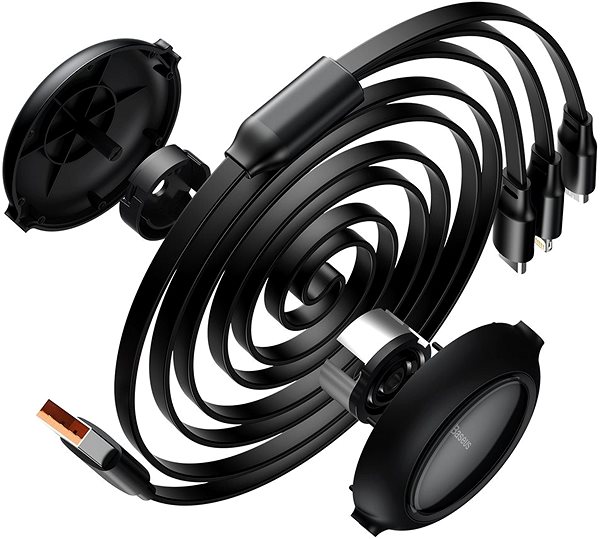 Adatkábel Baseus One-for-three Retractable Data Cable USB to M+L+C 1,2 m 66 W Black Oldalnézet
