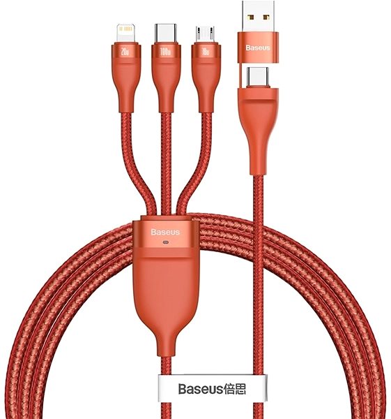 Datenkabel Baseus Flash Series Data Cable USB + Type-C to Micro USB + Lightning + USB-C 100 W 1,2 m Orange Screen