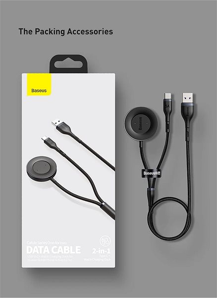 Adatkábel Baseus Cafule Series Data Cable USB to USB-C + Watch Charging Dock for Huawei 1.5 m Gray+Black Képernyő