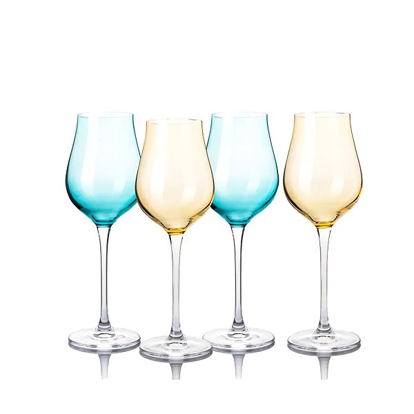 Üvegpohár B.BOHEMIAN DION prosecco / pezsgőspohár szett - 250 ml, Mix Blue and Yellow, 4 db ...
