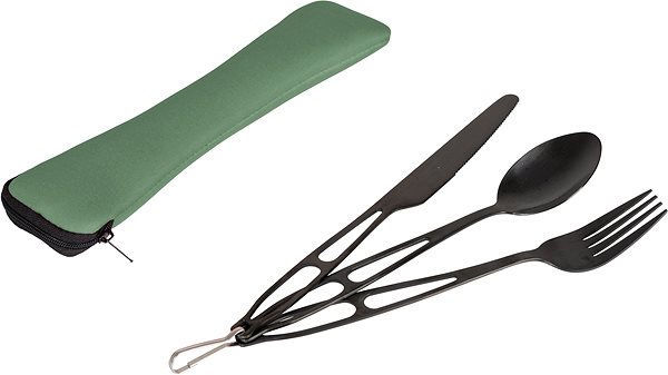Kemping edény Bo-Camp Outdoor Cutlery set Stainless Steel In Cover Csomag tartalma