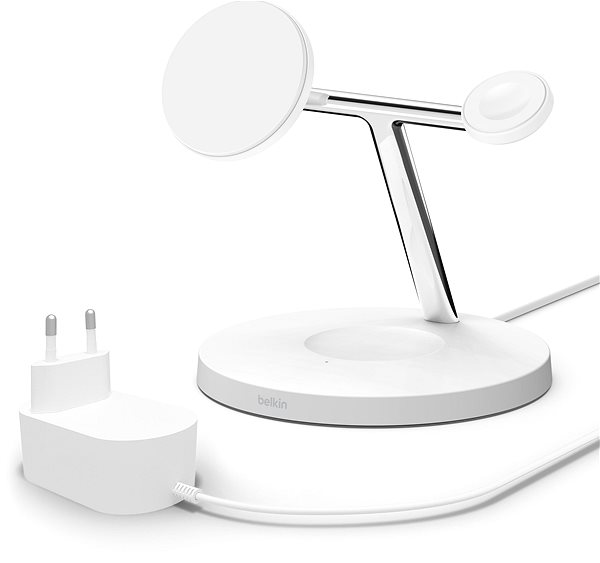Belkin Boost Charge Pro Qi2 3-in-1 wireless charger for iPhone/Apple Watch/AirPods, white.