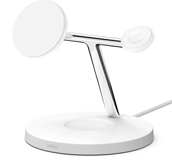 Belkin Boost Charge Pro Qi2 3-in-1 wireless charger for iPhone/Apple Watch/AirPods, white.