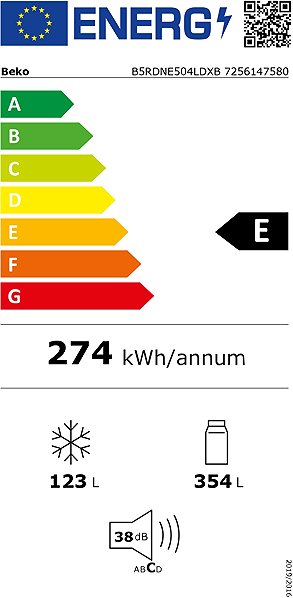 Refrigerator BEKO B5RDNE504LDXB Energy label