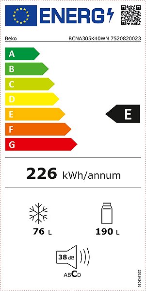 Refrigerator BEKO RCNA305K40WN Energy label