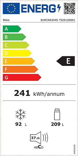 Refrigerator BEKO B1RCNA344S Energy label