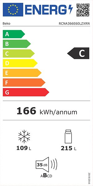 Refrigerator BEKO RCNA366E60LZXRN Energy label