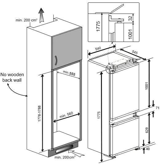 Built-in Fridge BEKO BCHA275E4SN Technical draft