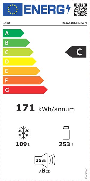 Refrigerator BEKO RCNA406E60WN Energy label