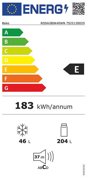 Refrigerator BEKO RDSA280K40WN Energy label