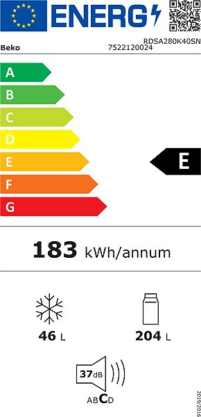 Refrigerator BEKO RDSA280K40SN Energy label