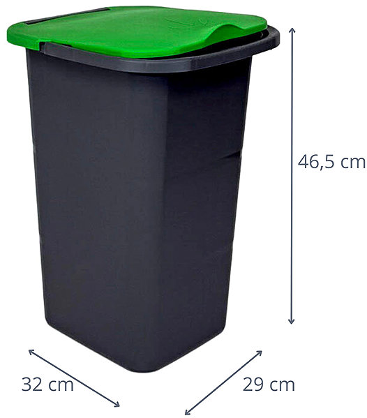 Rubbish Bin Belli E Forti Sorted waste bin PREMI, grey, plastic, green lid, 24 l ...